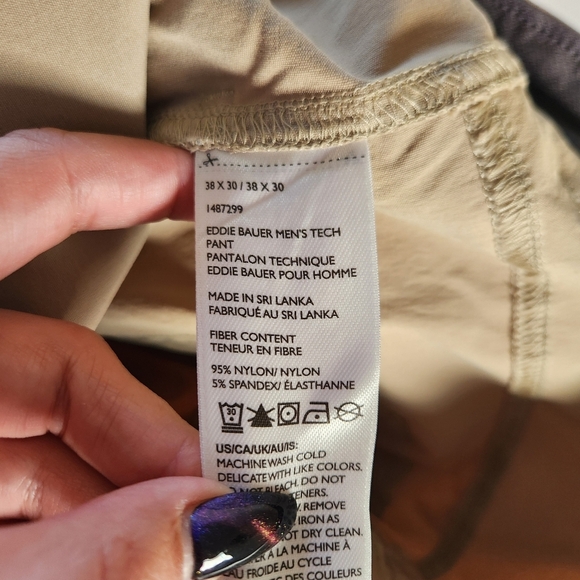 Eddie Bauer Mens Tech Pants Beige Tan Size 38x30 Hiking Outdoors UPF50 Active - Picture 7 of 11